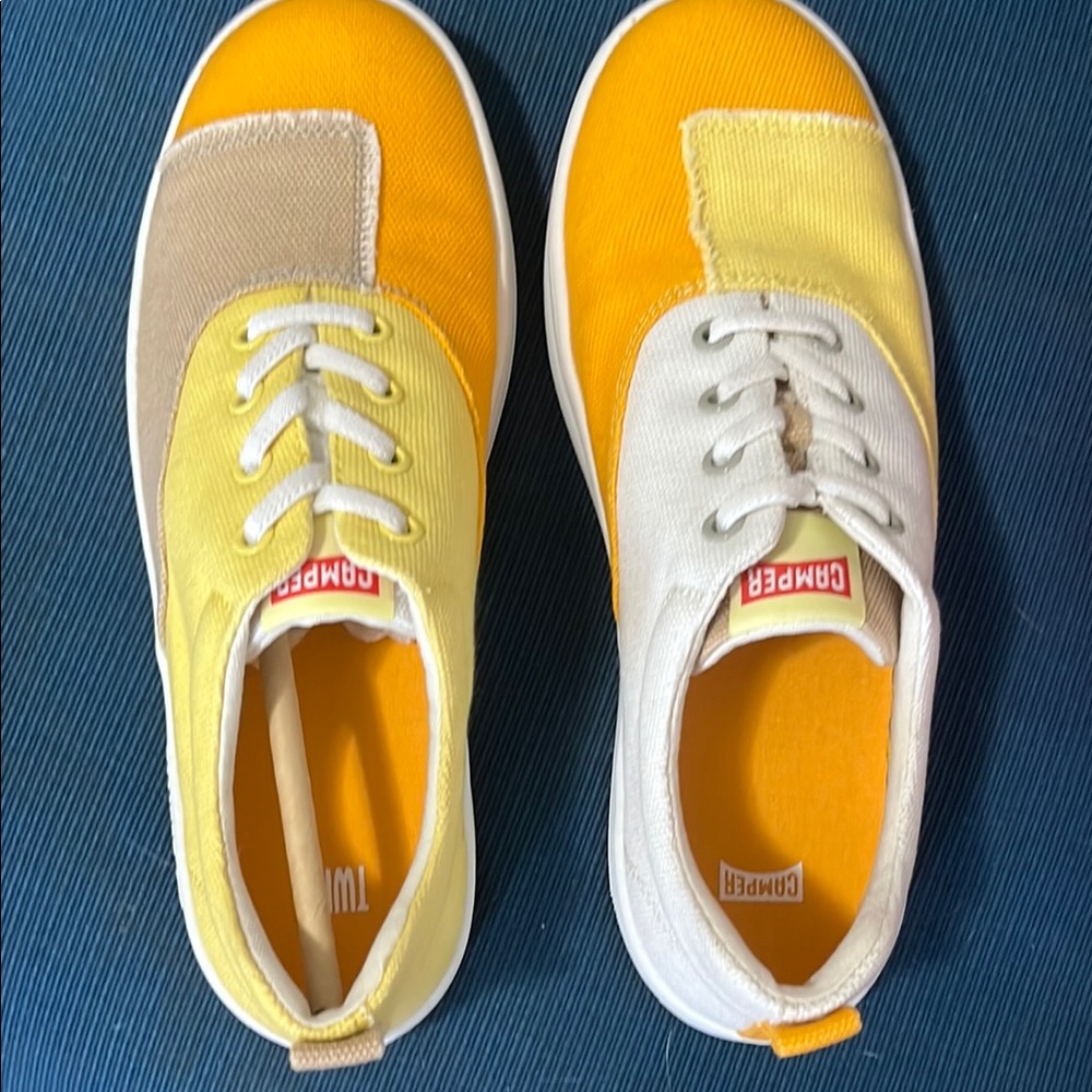Brand new Camper Twins Orange Yellow and White Sneakers Vibrant Canvas Design